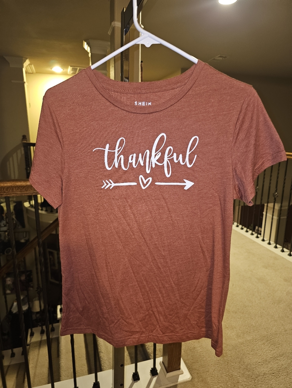 SHEIN Women's 'Thankful' Crewneck Tee - Rust